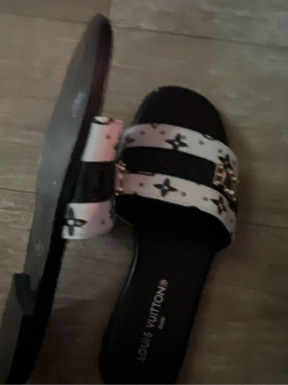 Louis Vuitton Black And White Monogram Slide Mules View 5